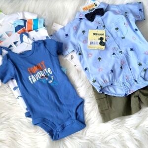 Dog Sport 3/6M outfit and KoalaBaby 0/3M 4 pack bodysuit bundle and bibs…